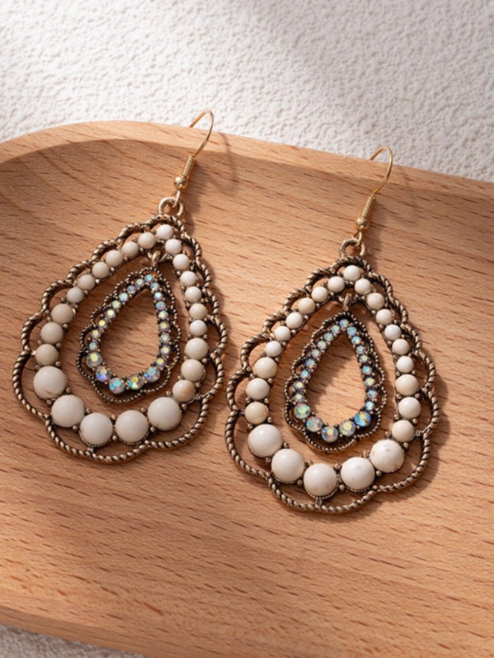 Handmade Vintage Pink Stone Teardrop Drop Earrings